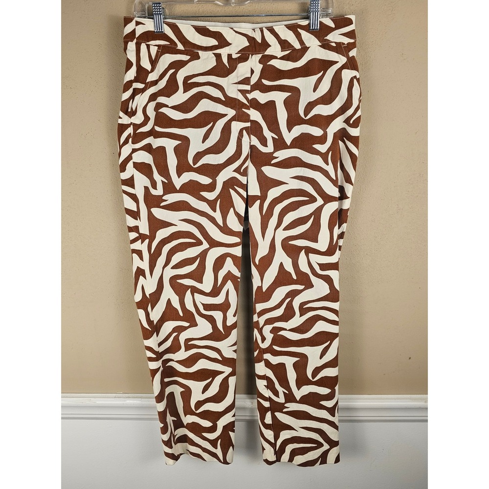 Spanx Womens Clay Zebra On The Go Printed Slim Straight Ankle Pants Large